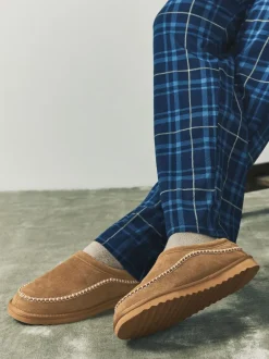 Next Signature Suede Stitch Detail Slippers Tan Brown Best