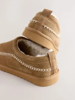 Next Signature Suede Stitch Detail Slippers Tan Brown Best