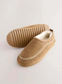 Next Signature Suede Stitch Detail Slippers Tan Brown Best
