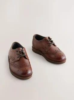 Next Tan Brown Standard Fit (F) Smart Leather Brogue Shoes Outlet
