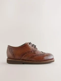 Next Tan Brown Standard Fit (F) Smart Leather Brogue Shoes Outlet