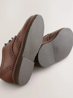 Next Tan Brown Standard Fit (F) Smart Leather Brogue Shoes Outlet