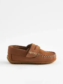 Next Standard Fit (F) Leather Penny Loafers with Touch and Close Fastening Tan Brown Best