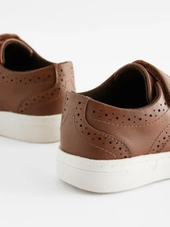 Next Standard Fit (F) Touch Fastening Brogue Shoes Tan Brown