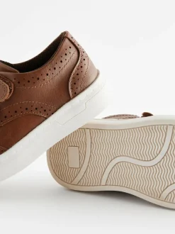 Next Standard Fit (F) Touch Fastening Brogue Shoes Tan Brown