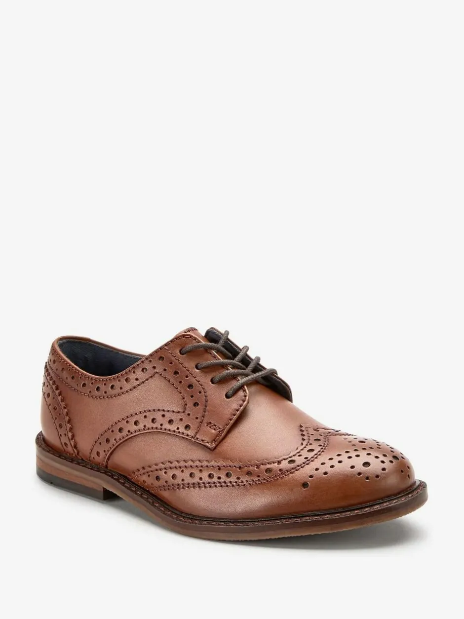 Next Standard Fit (F) Leather Laceup Brogue Shoes Tan Brown Clearance