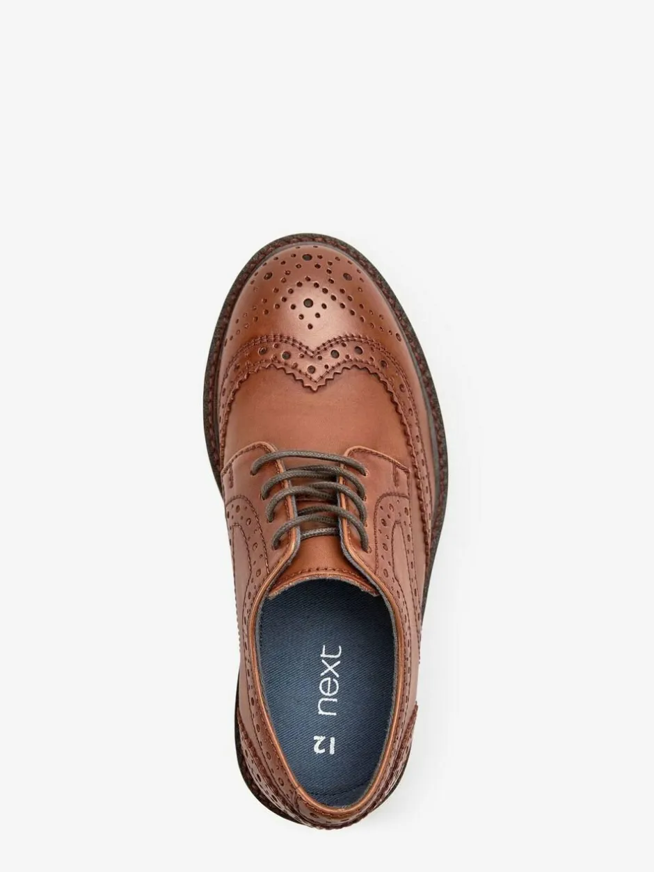 Next Standard Fit (F) Leather Laceup Brogue Shoes Tan Brown Clearance
