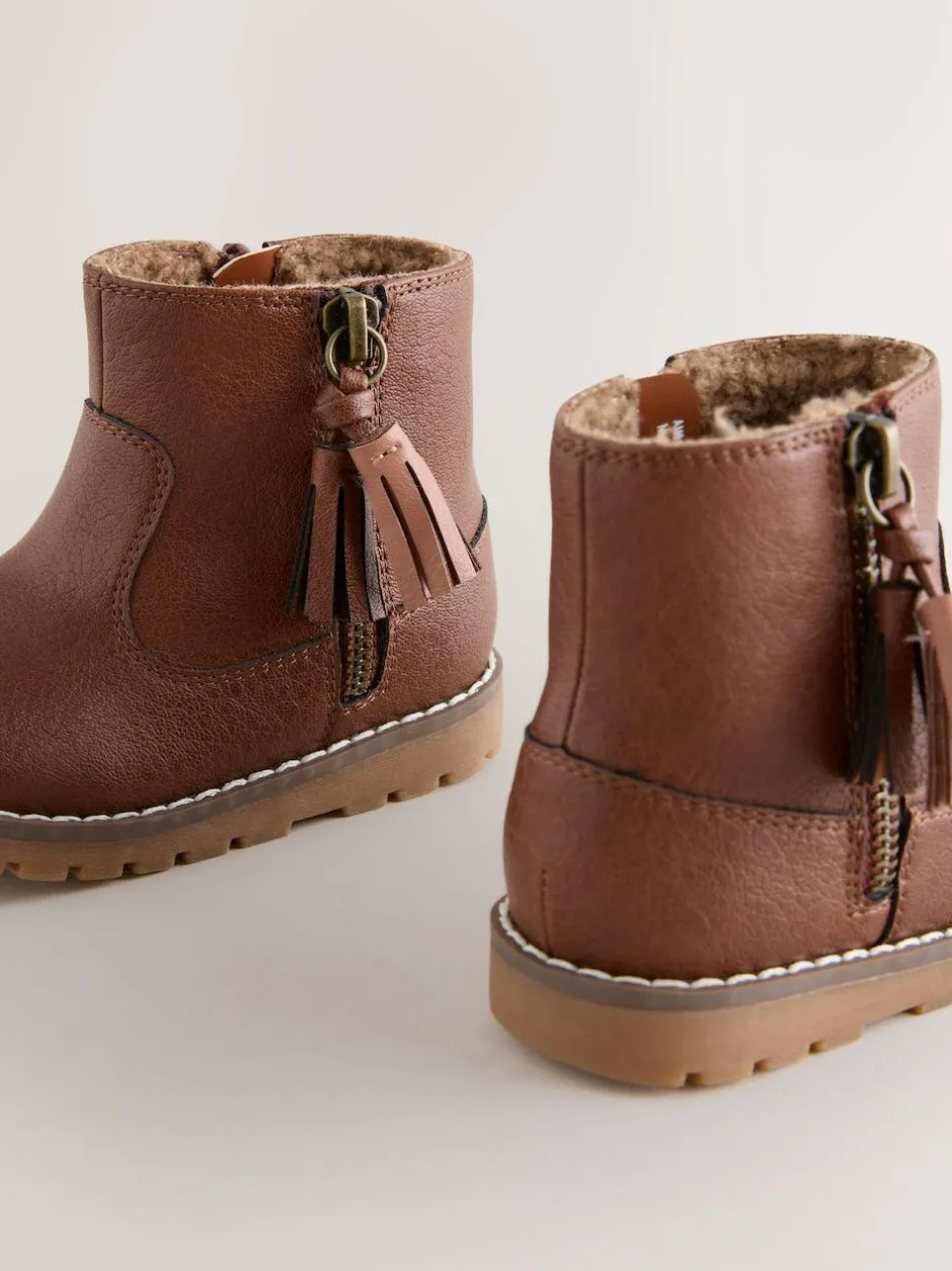 Next Tan Brown Standard Fit (F) Chelsea Zip Tassel Ankle Boots Hot
