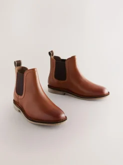 Next Tan Brown Standard Fit (F) Leather Chelsea Boots Clearance