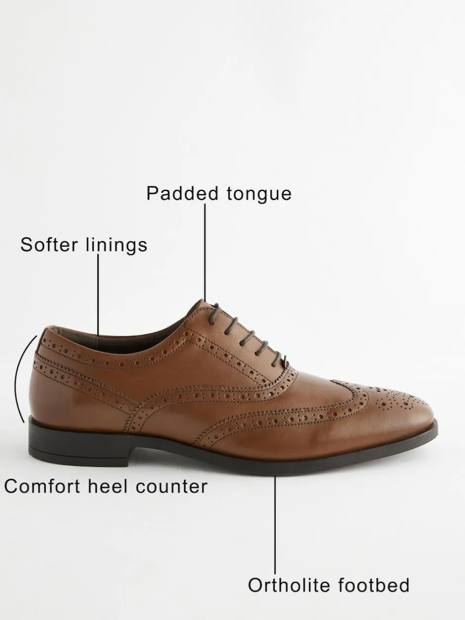 Next Standard Fit Leather Oxford Brogue Shoes Tan Brown Hot