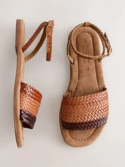 Next Standard/Wide Fit Woven Flat Sandals Tan Brown
