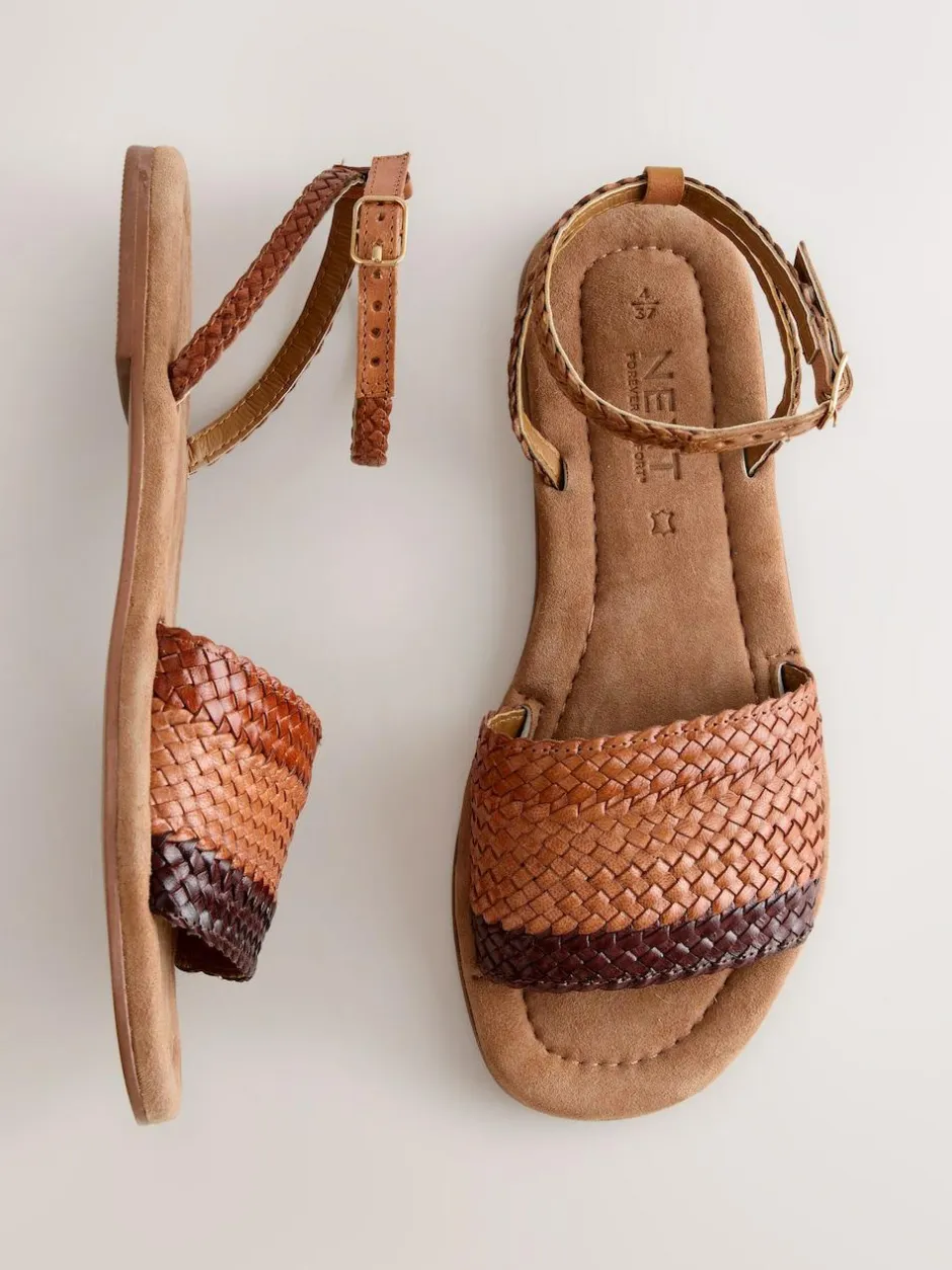 Next Standard/Wide Fit Woven Flat Sandals Tan Brown