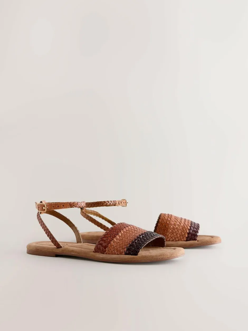 Next Standard/Wide Fit Woven Flat Sandals Tan Brown