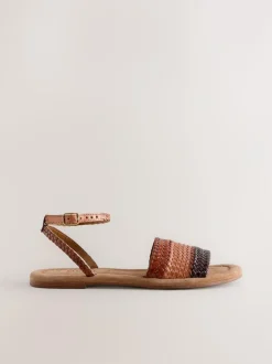 Next Standard/Wide Fit Woven Flat Sandals Tan Brown