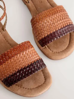 Next Standard/Wide Fit Woven Flat Sandals Tan Brown