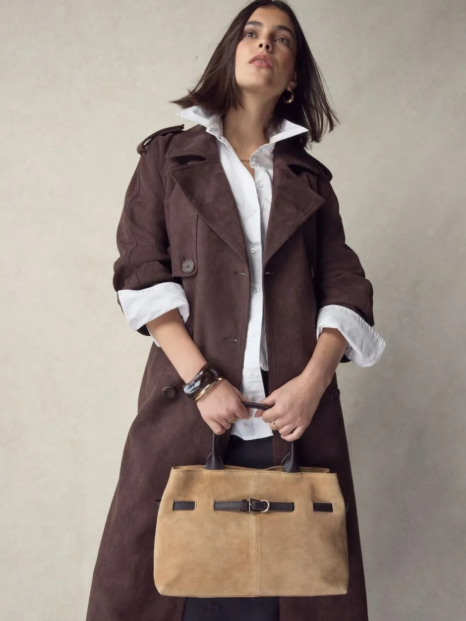 Next Tan Brown Suede Belted Hand Held Bag Clearance
