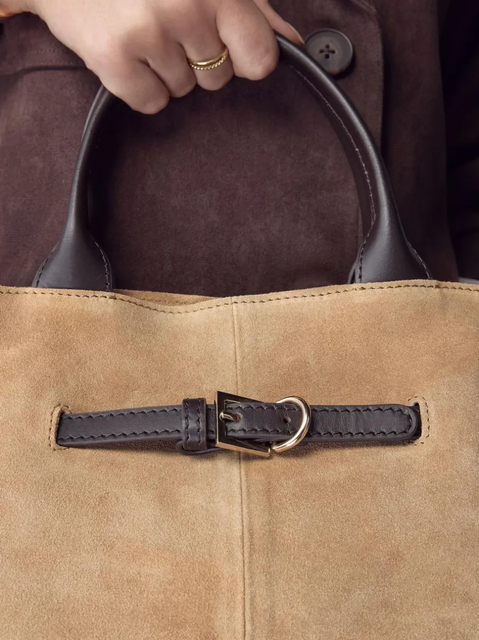 Next Tan Brown Suede Belted Hand Held Bag Clearance