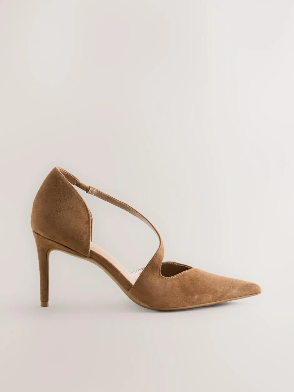 Next Premium Leather Asymmetric Court Heels Tan Brown Suede