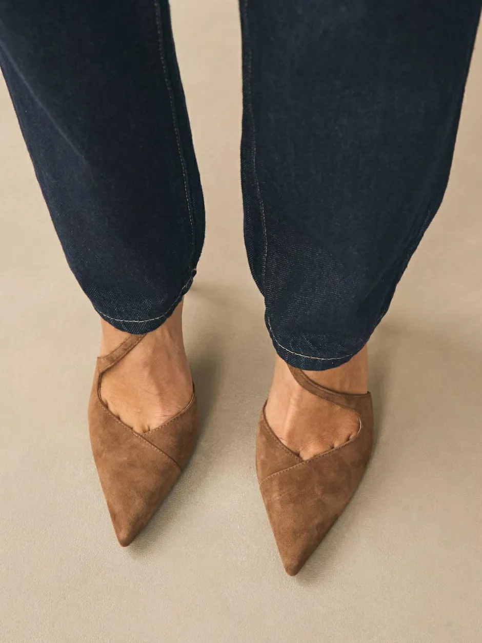 Next Premium Leather Asymmetric Court Heels Tan Brown Suede