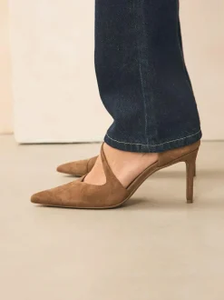 Next Premium Leather Asymmetric Court Heels Tan Brown Suede