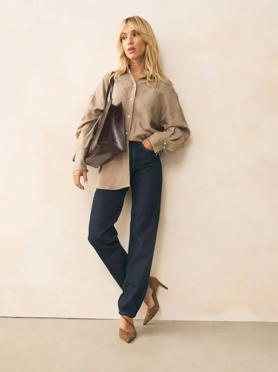 Next Premium Leather Asymmetric Court Heels Tan Brown Suede