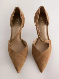 Next Premium Leather Asymmetric Court Heels Tan Brown Suede