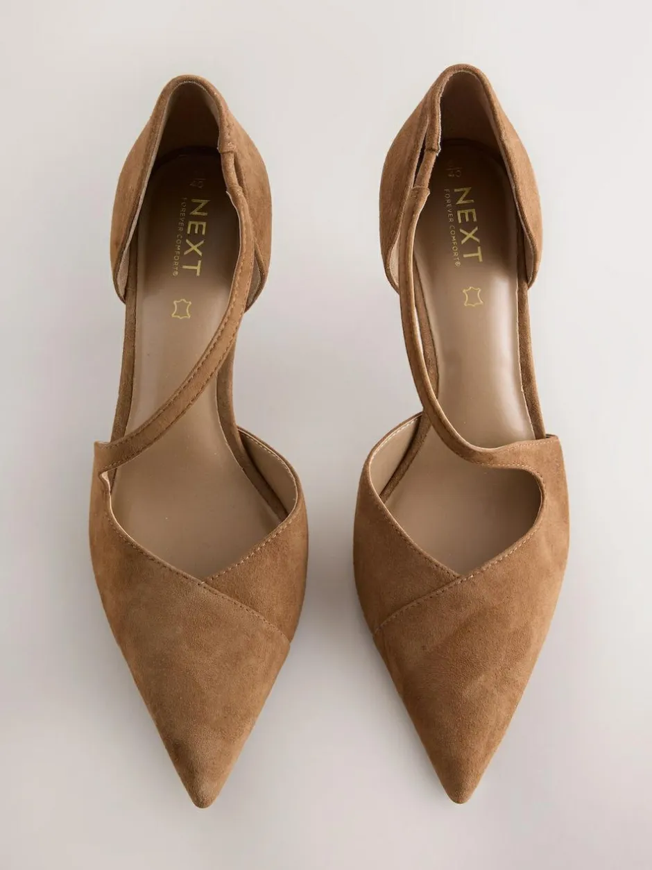 Next Premium Leather Asymmetric Court Heels Tan Brown Suede