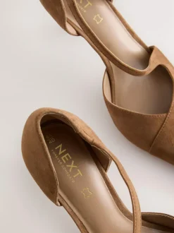 Next Premium Leather Asymmetric Court Heels Tan Brown Suede