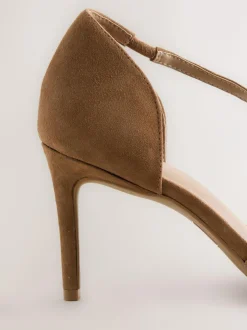 Next Premium Leather Asymmetric Court Heels Tan Brown Suede