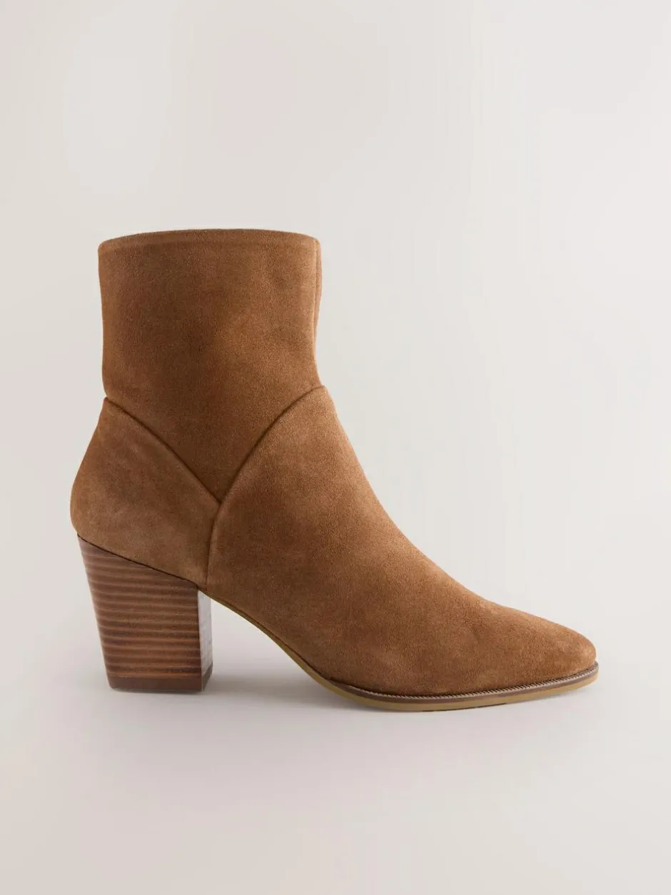 Next Western Block Heel Ankle Boots Tan Brown Suede