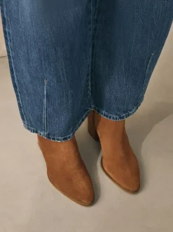 Next Western Block Heel Ankle Boots Tan Brown Suede