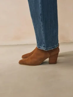 Next Western Block Heel Ankle Boots Tan Brown Suede