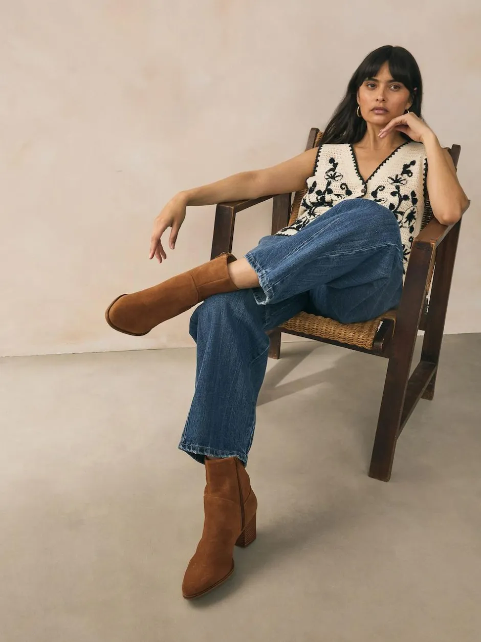 Next Western Block Heel Ankle Boots Tan Brown Suede