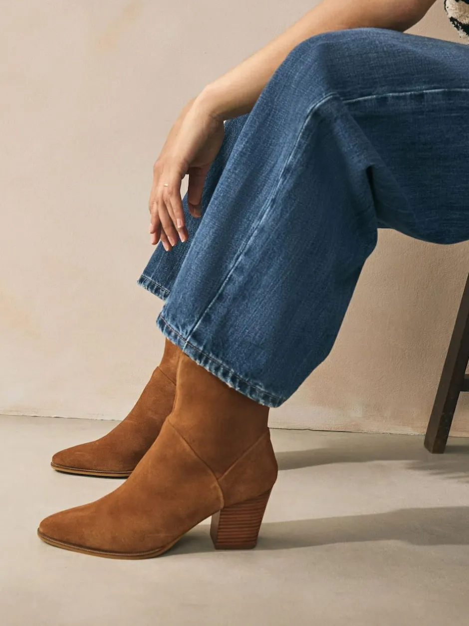Next Western Block Heel Ankle Boots Tan Brown Suede