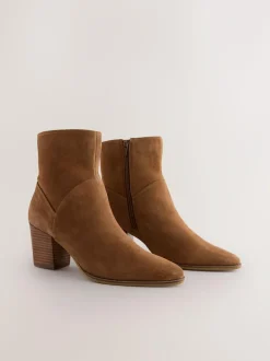 Next Western Block Heel Ankle Boots Tan Brown Suede