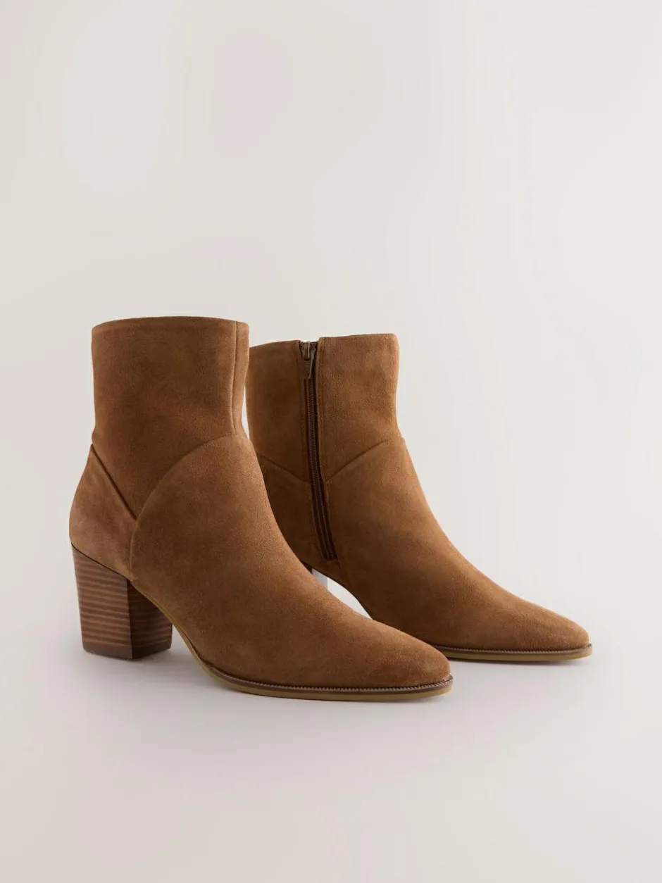 Next Western Block Heel Ankle Boots Tan Brown Suede