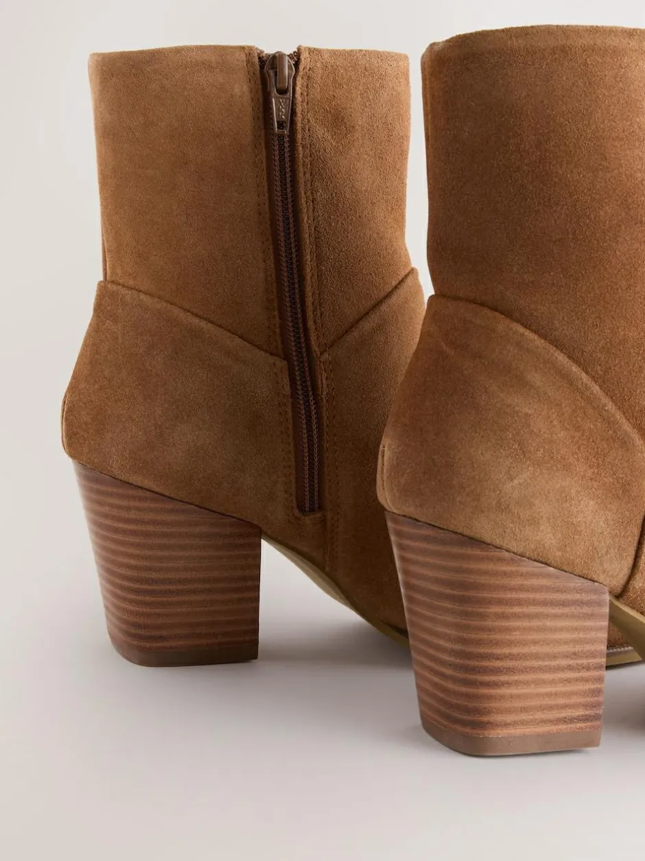 Next Western Block Heel Ankle Boots Tan Brown Suede
