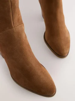 Next Western Block Heel Ankle Boots Tan Brown Suede