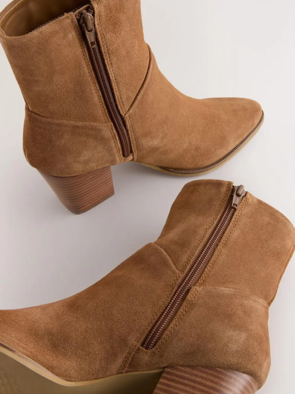 Next Western Block Heel Ankle Boots Tan Brown Suede