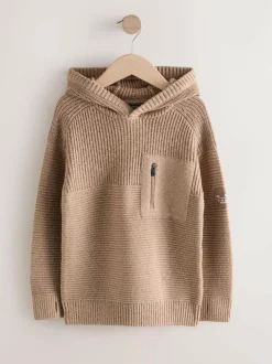 Next Tan Brown Utility Knitted Hoodie (3-16yrs) Discount