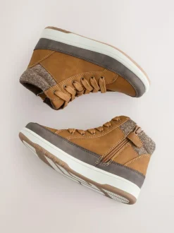 Next Warm Lined High Top Boots Tan Brown Clearance