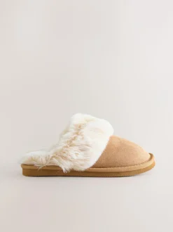 Next Tan Brown Warm Lined Mule Slippers Sale