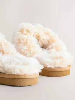 Next Tan Brown Warm Lined Mule Slippers Sale