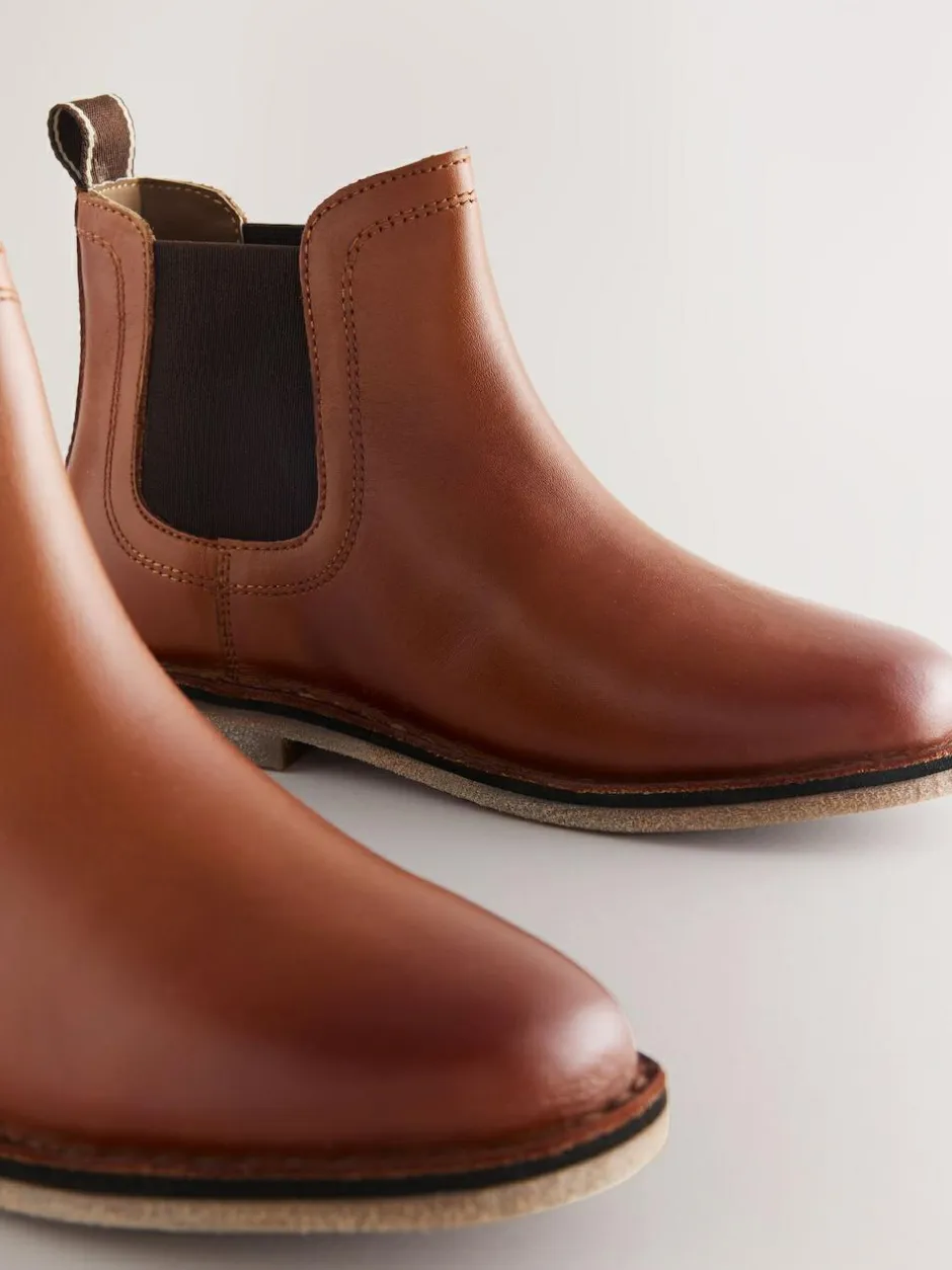 Next Tan Brown Wide Fit (G) Leather Chelsea Boots Best