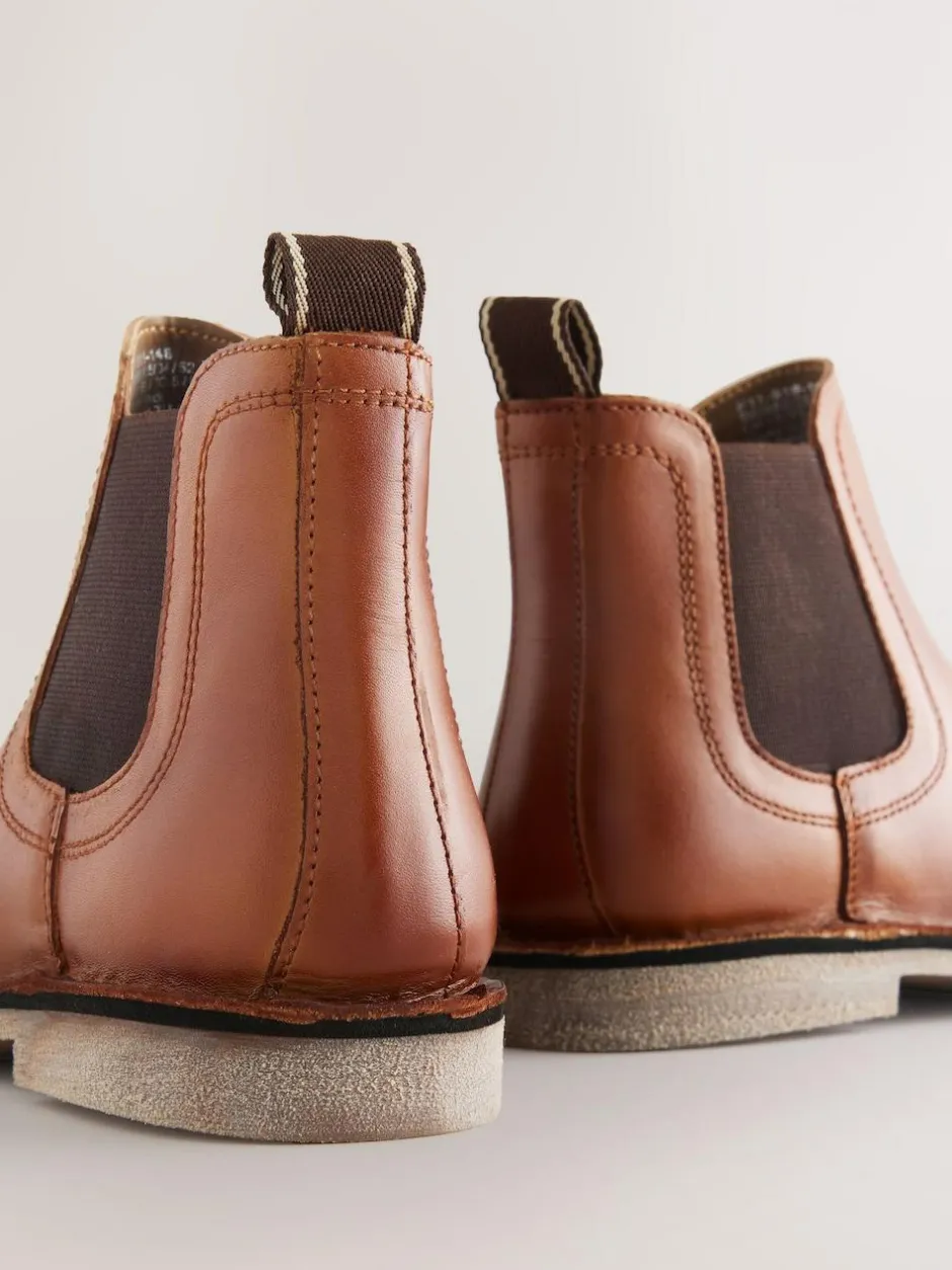 Next Tan Brown Wide Fit (G) Leather Chelsea Boots Best