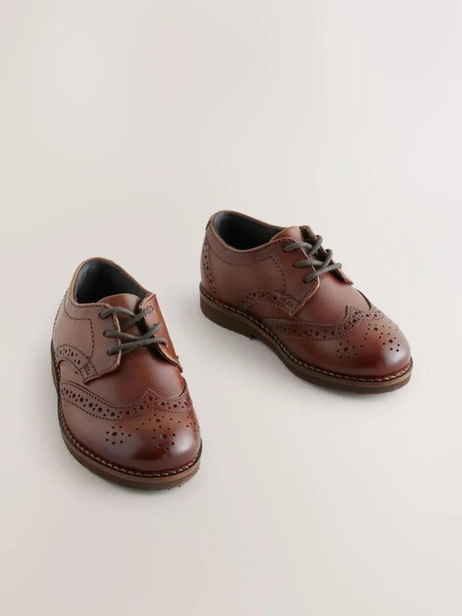 Next Tan Brown Wide Fit (G) Smart Leather Brogue Shoes New