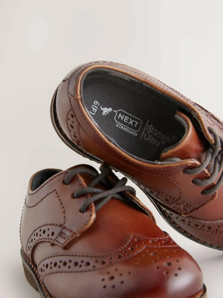 Next Tan Brown Wide Fit (G) Smart Leather Brogue Shoes New