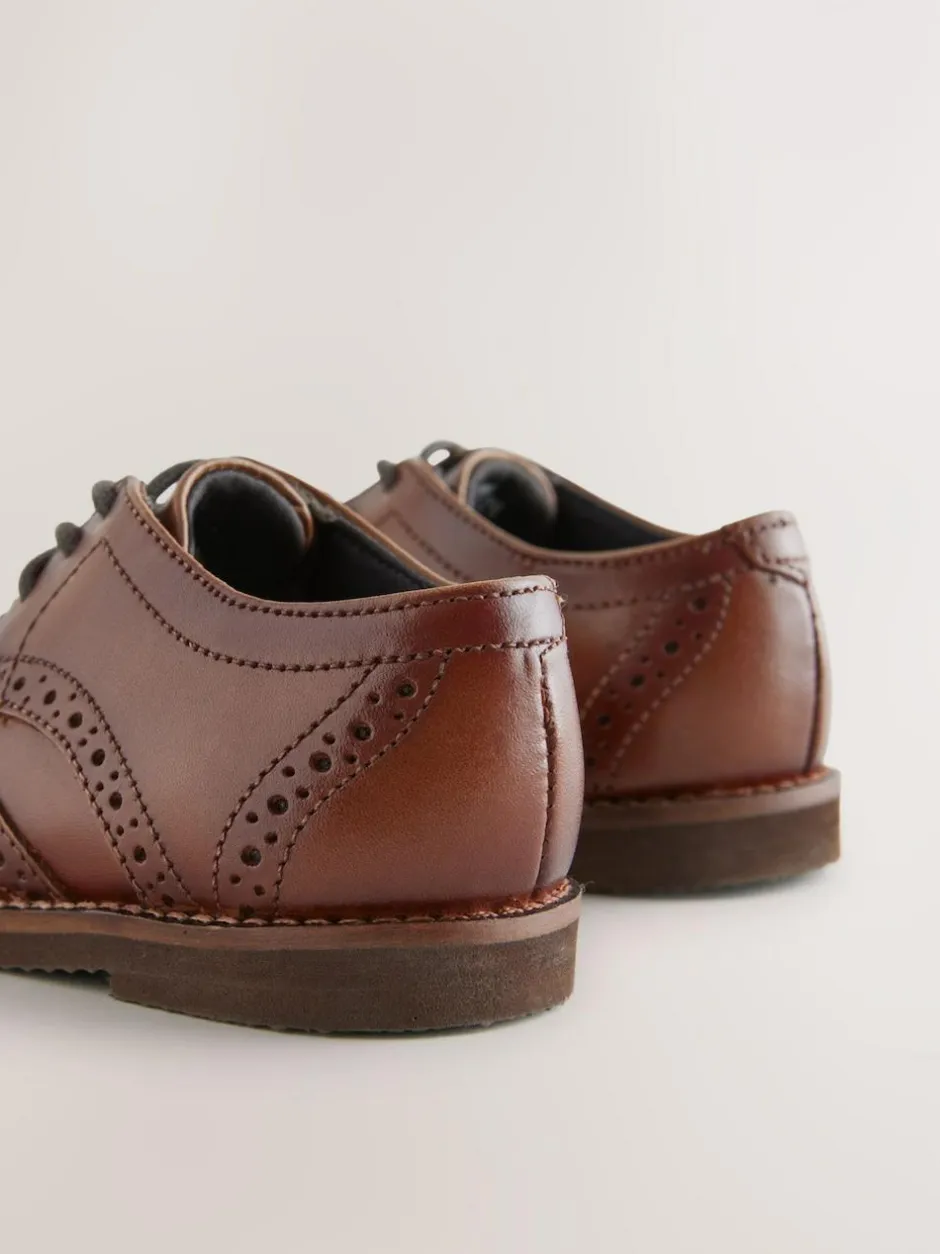 Next Tan Brown Wide Fit (G) Smart Leather Brogue Shoes New