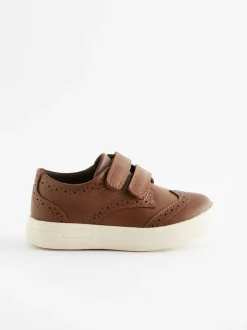 Next Wide Fit (G) Touch Fastening Brogue Shoes Tan Brown Discount