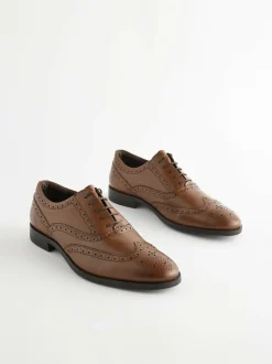Next Wide Fit Leather Oxford Brogue Shoes Tan Brown Outlet